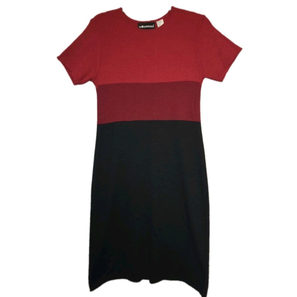 SAG HARBOR Colorblock Sweater Dress Womens Small Red Black Vintage Sheath Casual
